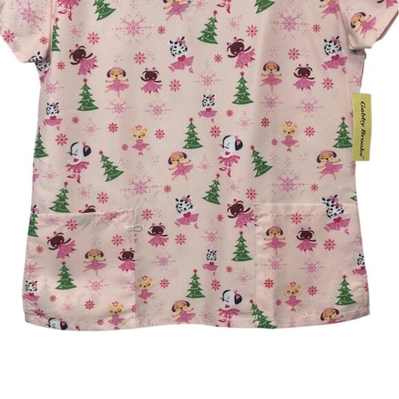 Gabby Brooke Holiday Scrub Top Womens Medium Pink New - Picture 4 of 9